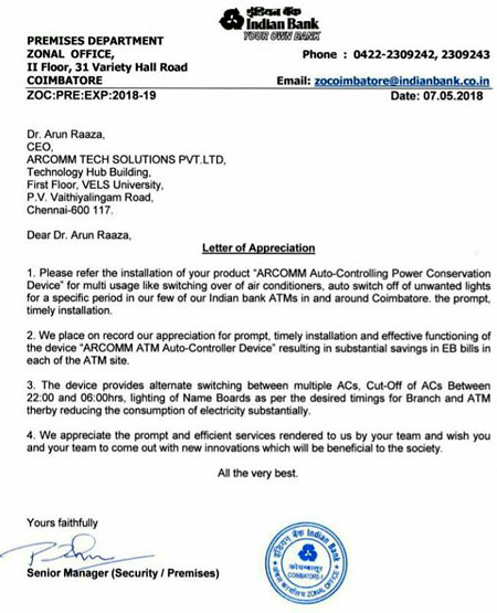Appreciation Letters Indian Bank